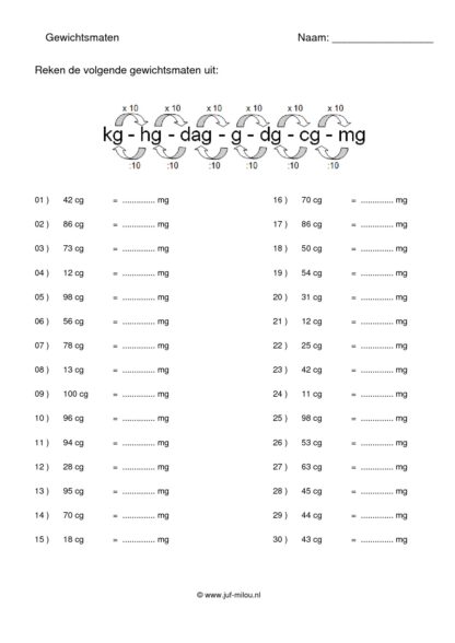 Gewichtsmaten kg t/m mg - Afbeelding 3