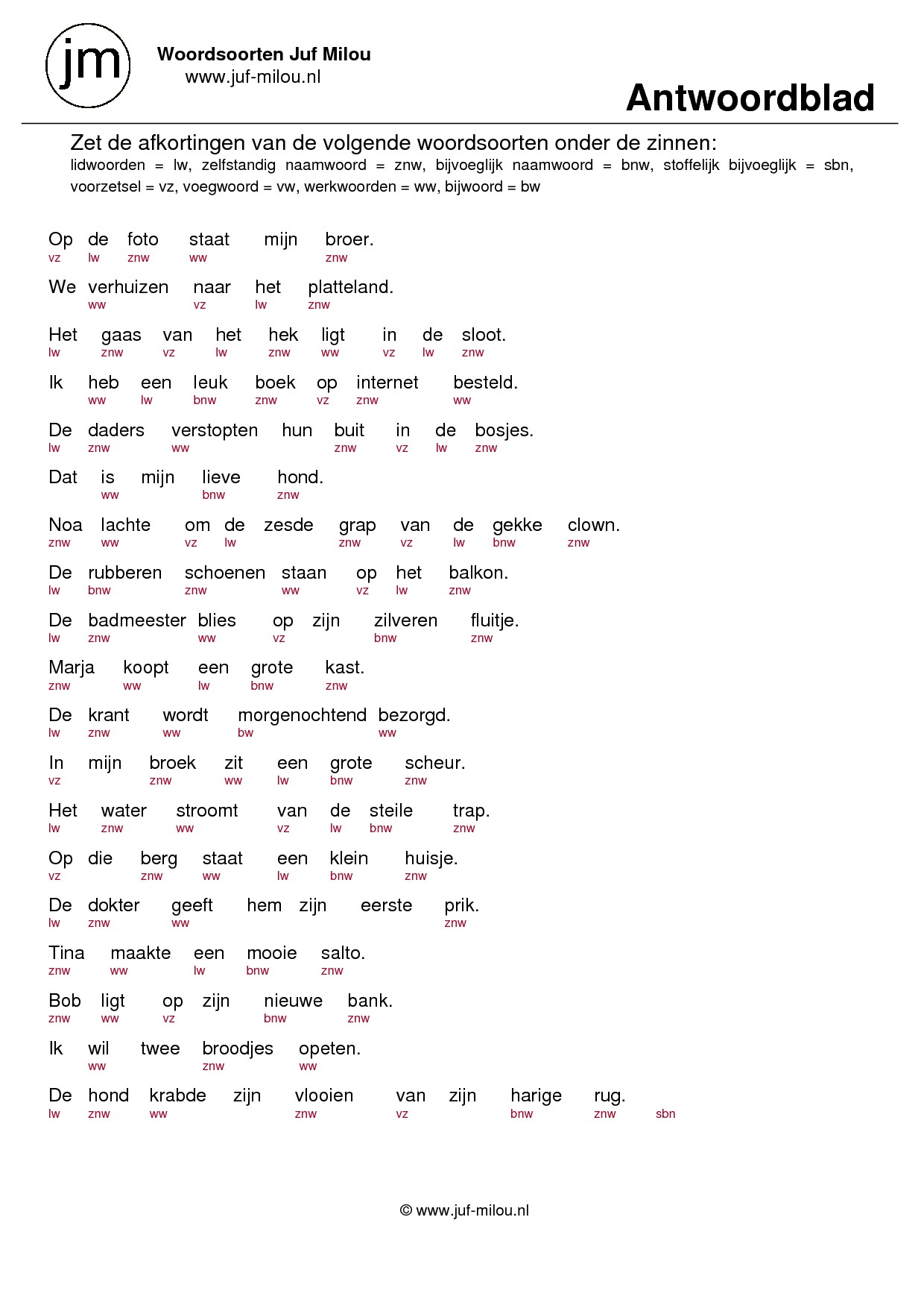 Woordsoorten - lw, bnw, sbnw, znw, vz, vw, ww en bw - Afbeelding 2