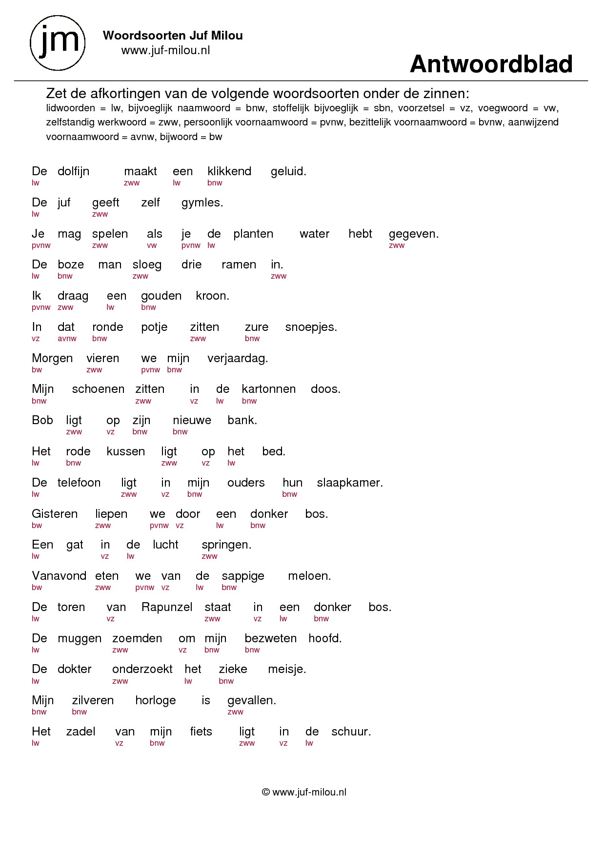 Woordsoorten - lw, bnw, sbnw, znw, vz, vw, avnw, bnvw, pvnw, ww en bw - Afbeelding 2